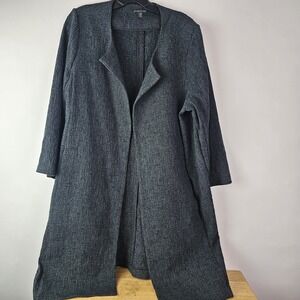 Eileen Fisher Womens Open Front Tencel Duster Long Jacket Size L Black Lagenlook